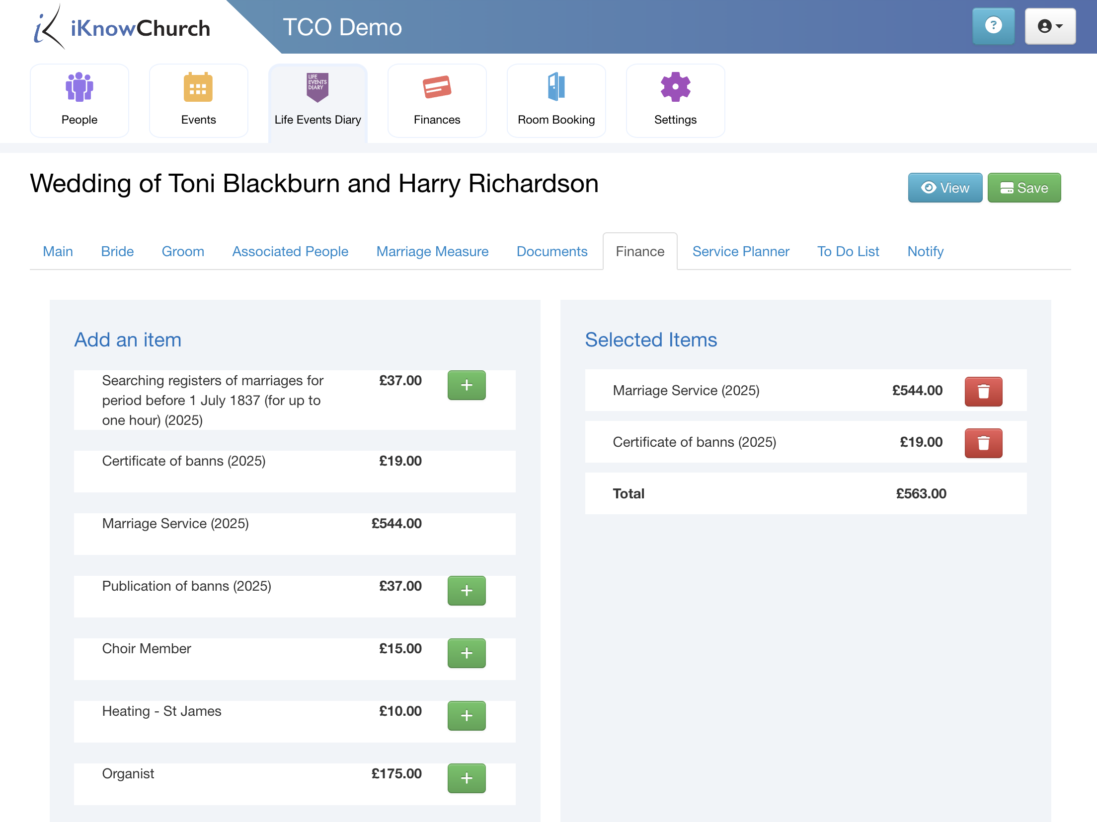 Life Events Diary Fees